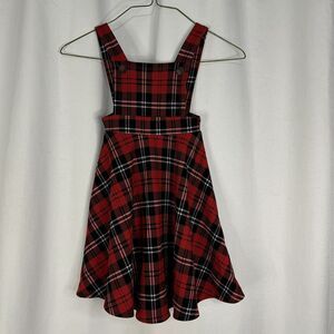 Heart And Arrow Red Black Plaid  Jumper Dress Flare Skirt Girls Sz 7 Christmas